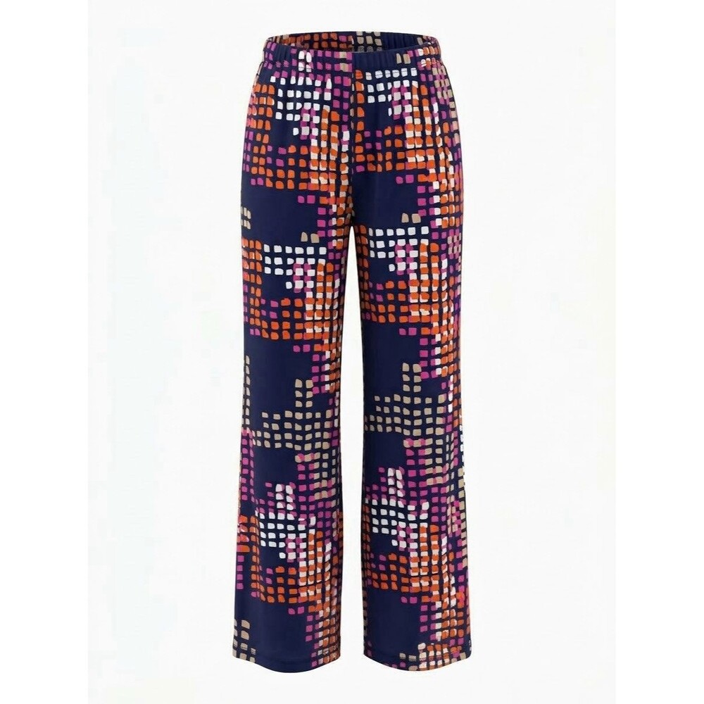 Verducci Wide Leg Palazzo Pants Navy Blue Geometric Square Print Size Large USA